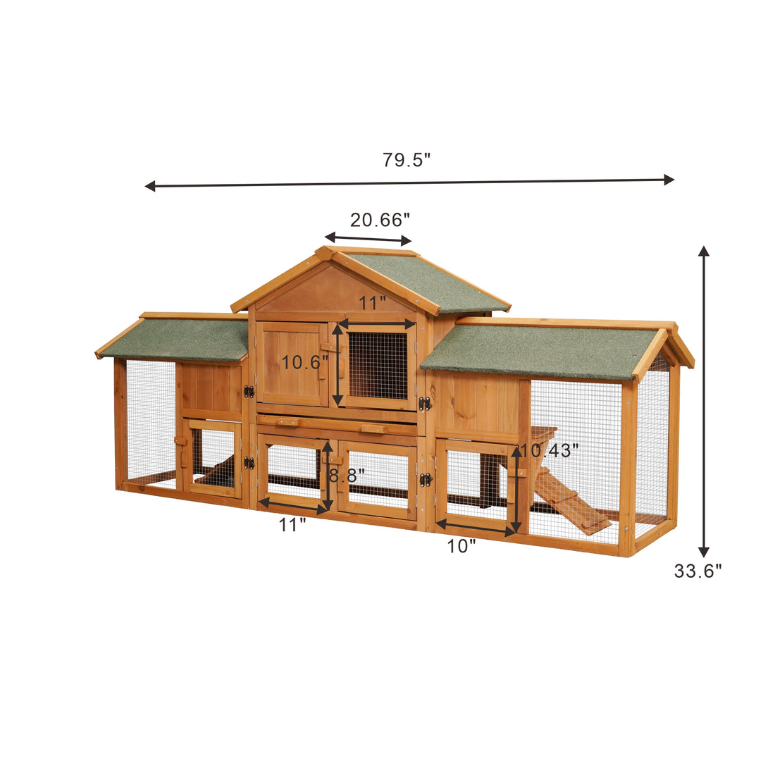 Double Storey Wooden Elevated Rabbit Hutch with Ramp and Mesh Runway_2