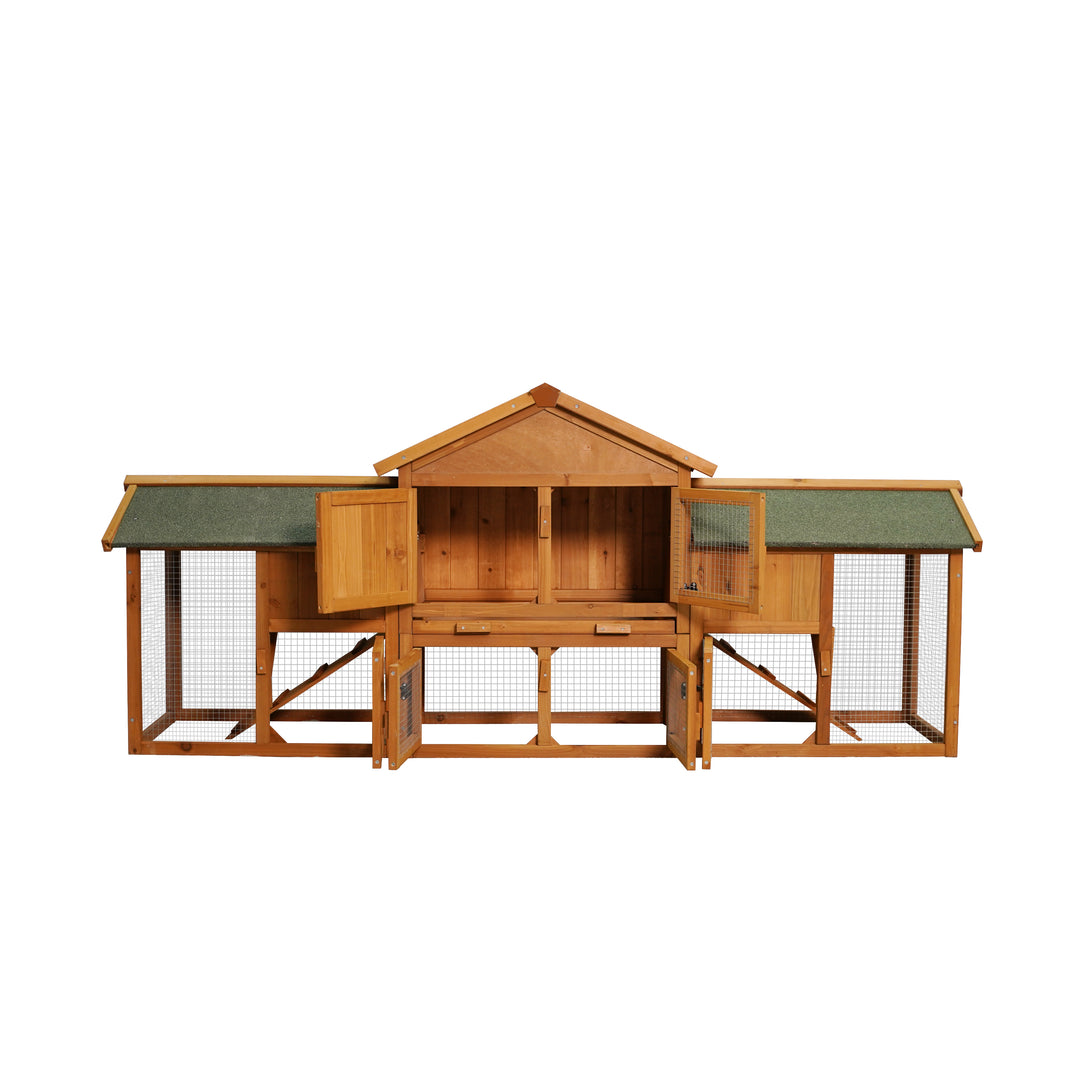 Double Storey Wooden Elevated Rabbit Hutch with Ramp and Mesh Runway_5