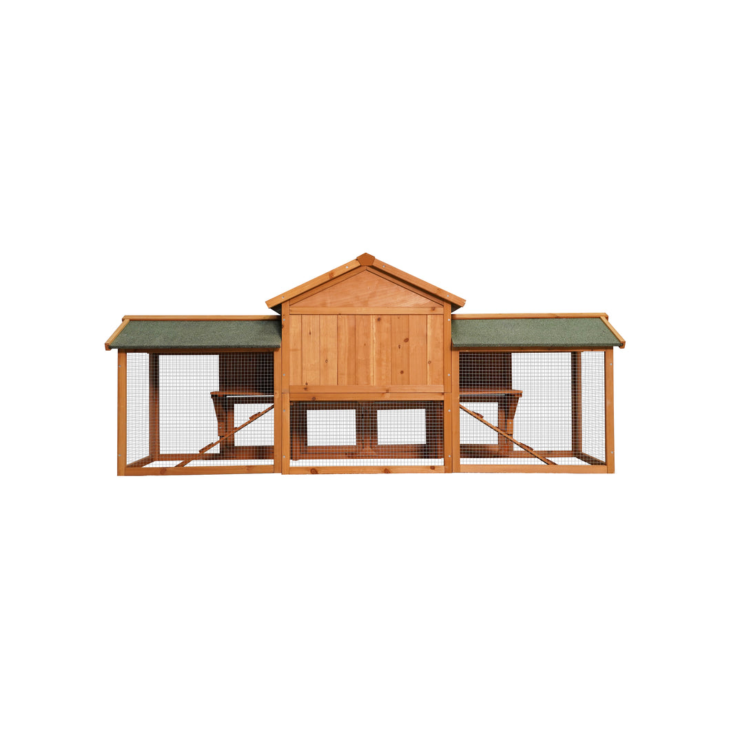 Double Storey Wooden Elevated Rabbit Hutch with Ramp and Mesh Runway_4