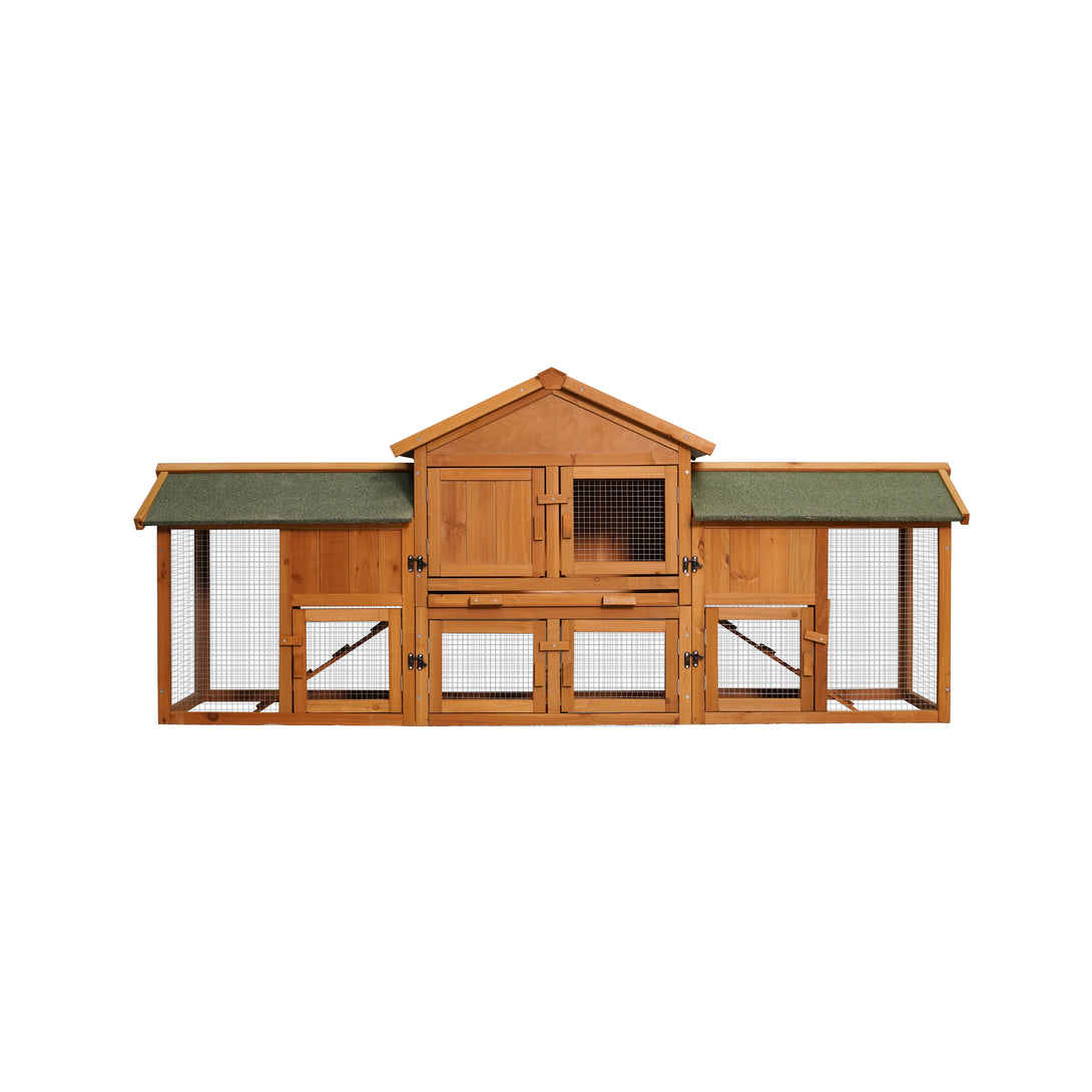 Double Storey Wooden Elevated Rabbit Hutch with Ramp and Mesh Runway_3