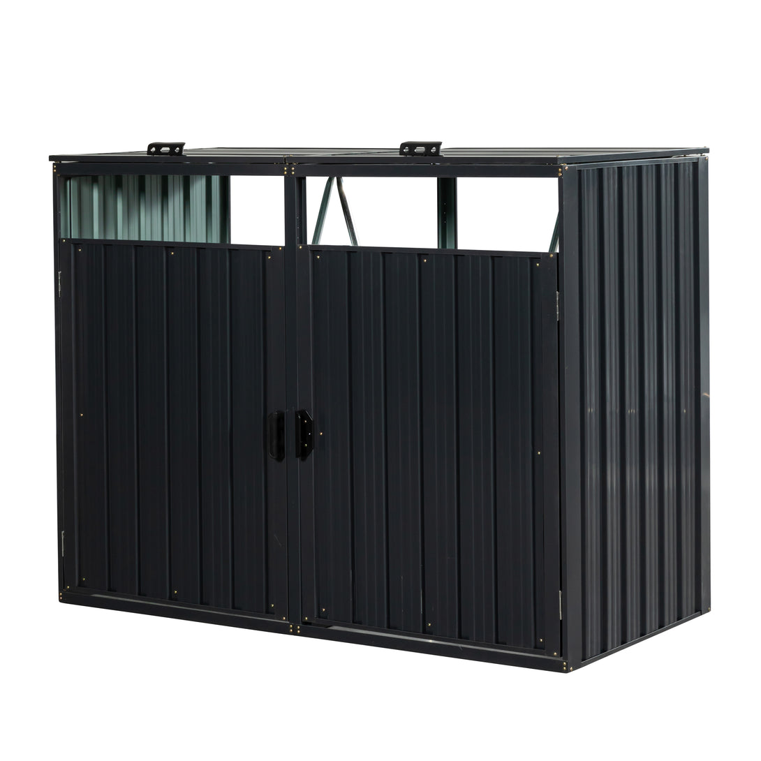 2 Trash Bin Capacity Outdoor Garbage Bin Galvanized Sheet Metal Storage Shed- Black_9