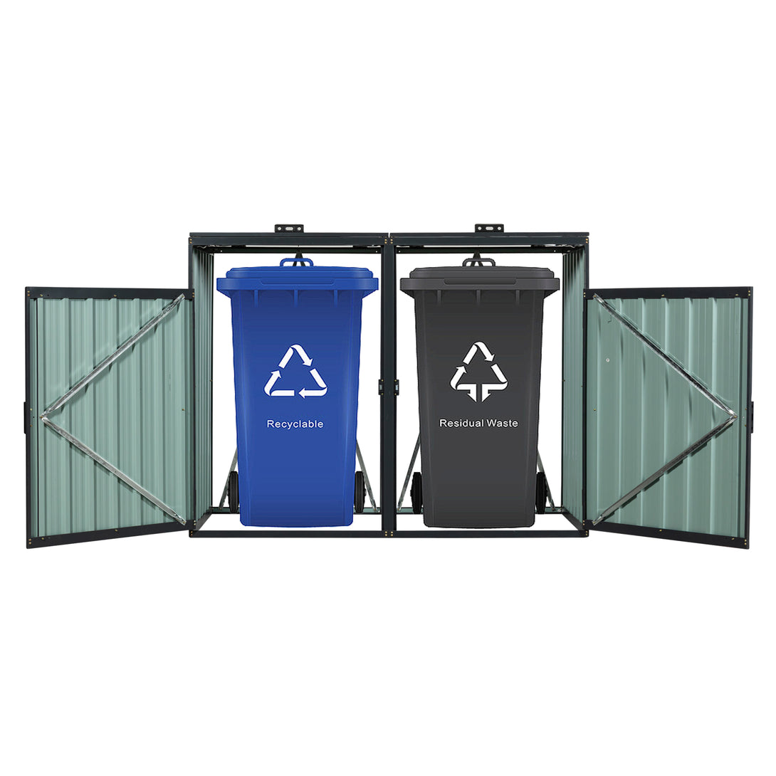 2 Trash Bin Capacity Outdoor Garbage Bin Galvanized Sheet Metal Storage Shed- Black_6