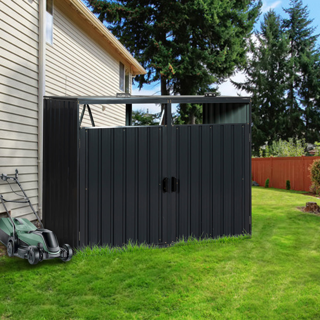 2 Trash Bin Capacity Outdoor Garbage Bin Galvanized Sheet Metal Storage Shed- Black_0