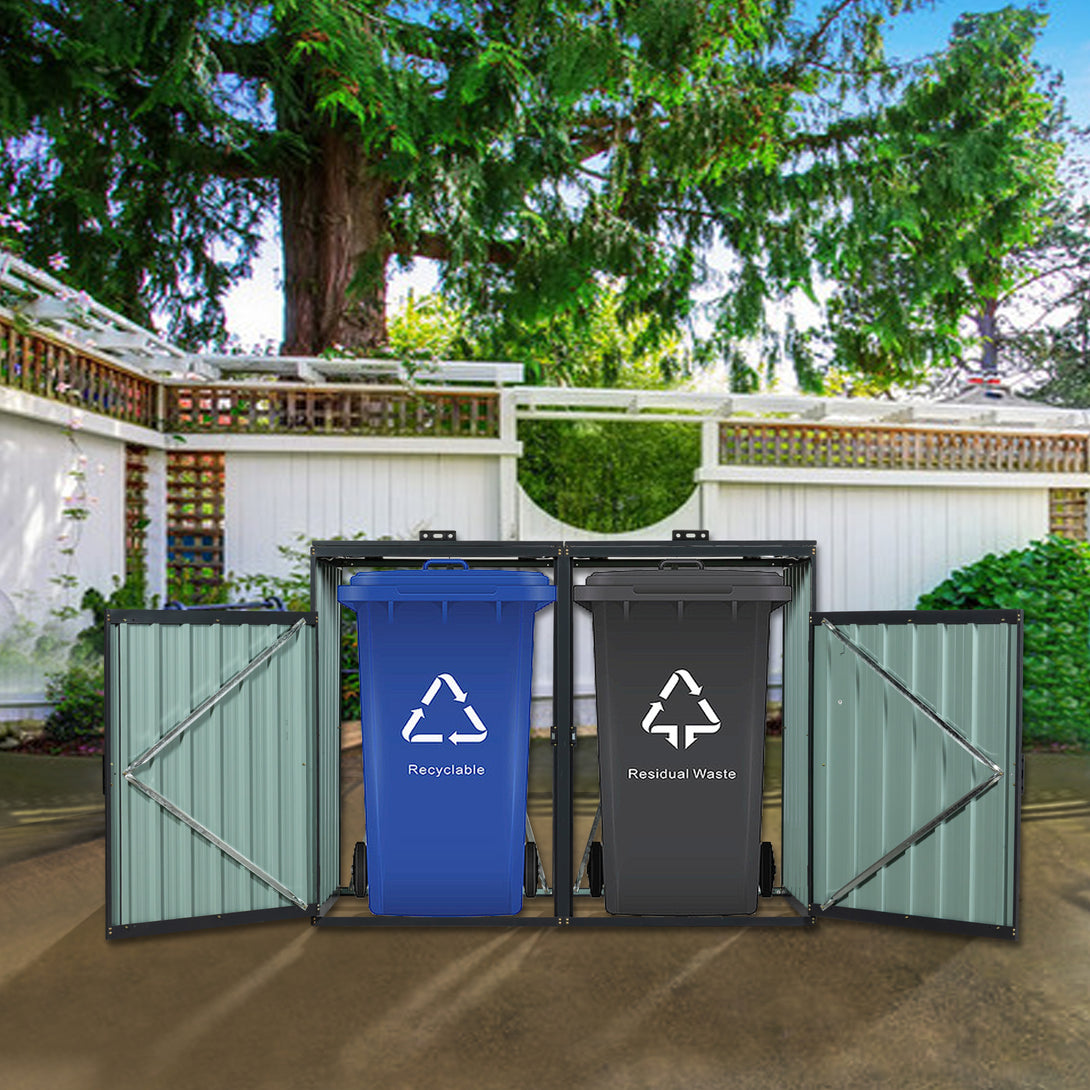 2 Trash Bin Capacity Outdoor Garbage Bin Galvanized Sheet Metal Storage Shed- Black_2