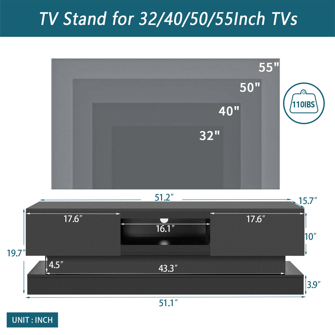 55 inches Modern and Simple Design Television Stand Organizing Cabinet- Black_3