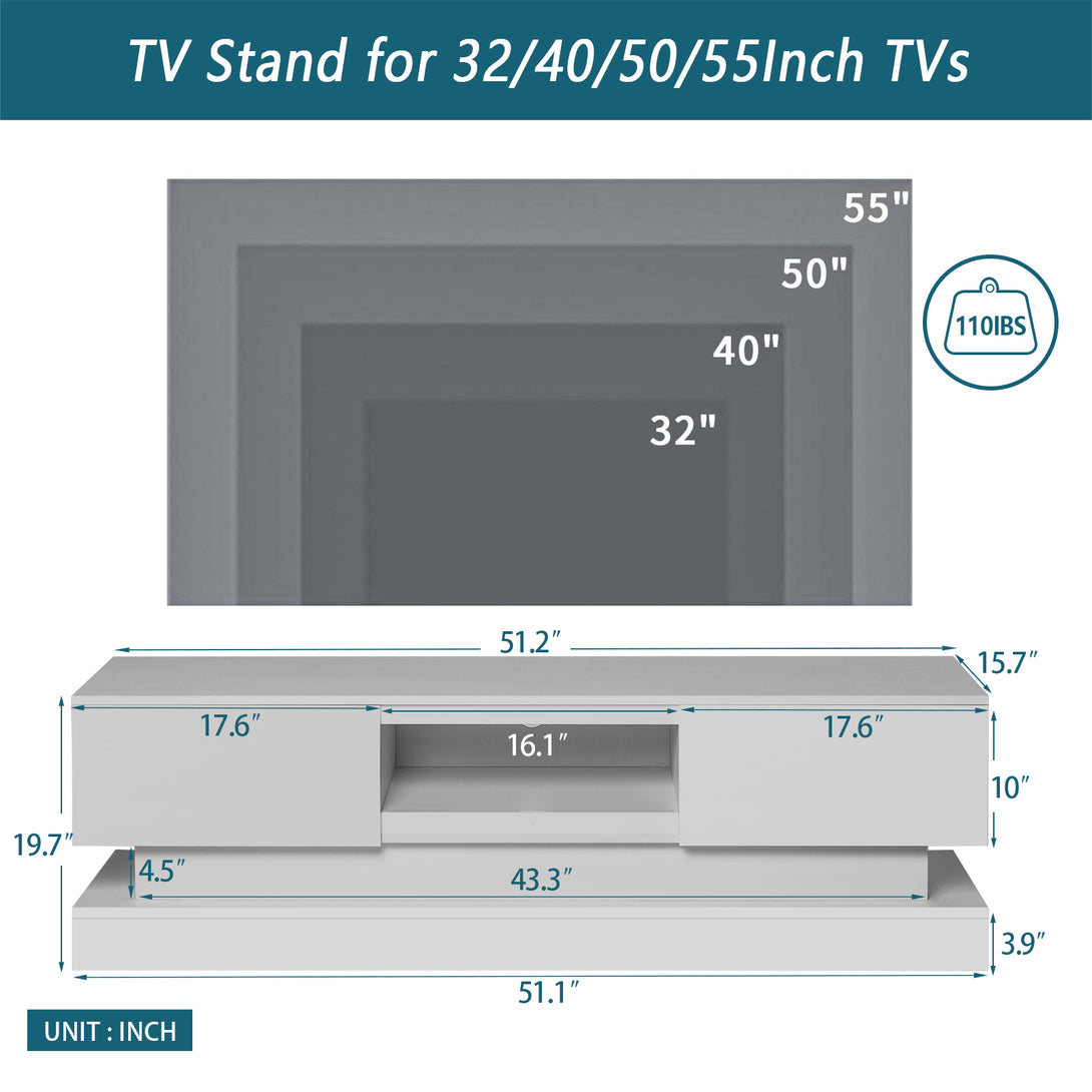 55 inches Modern and Simple Design Television Stand Organizing Cabinet- White_3