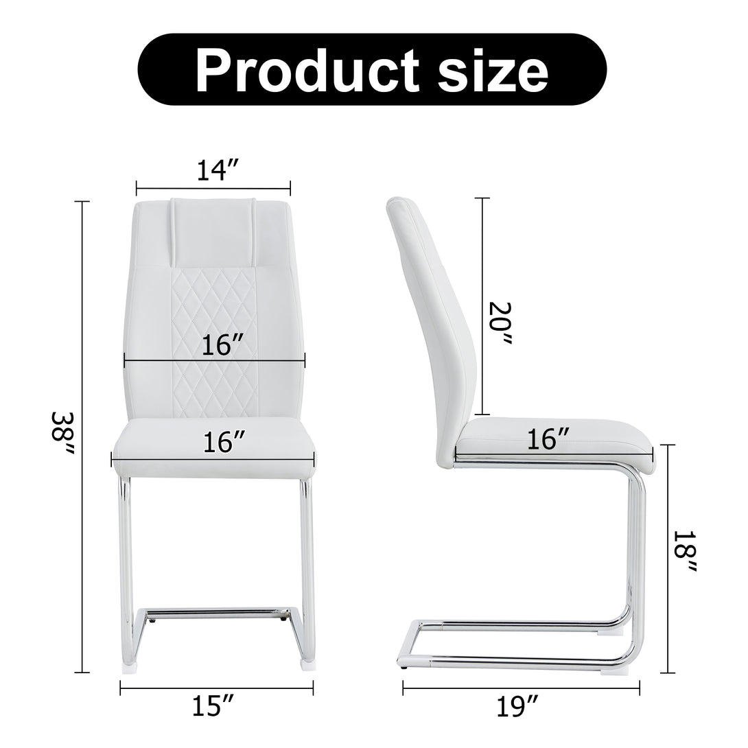 4 Pcs Faux Leather Upholstered High Back Dining Chairs with Metal Base- White_25