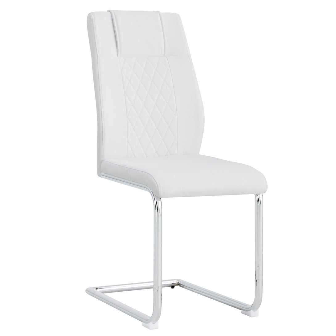 4 Pcs Faux Leather Upholstered High Back Dining Chairs with Metal Base- White_16