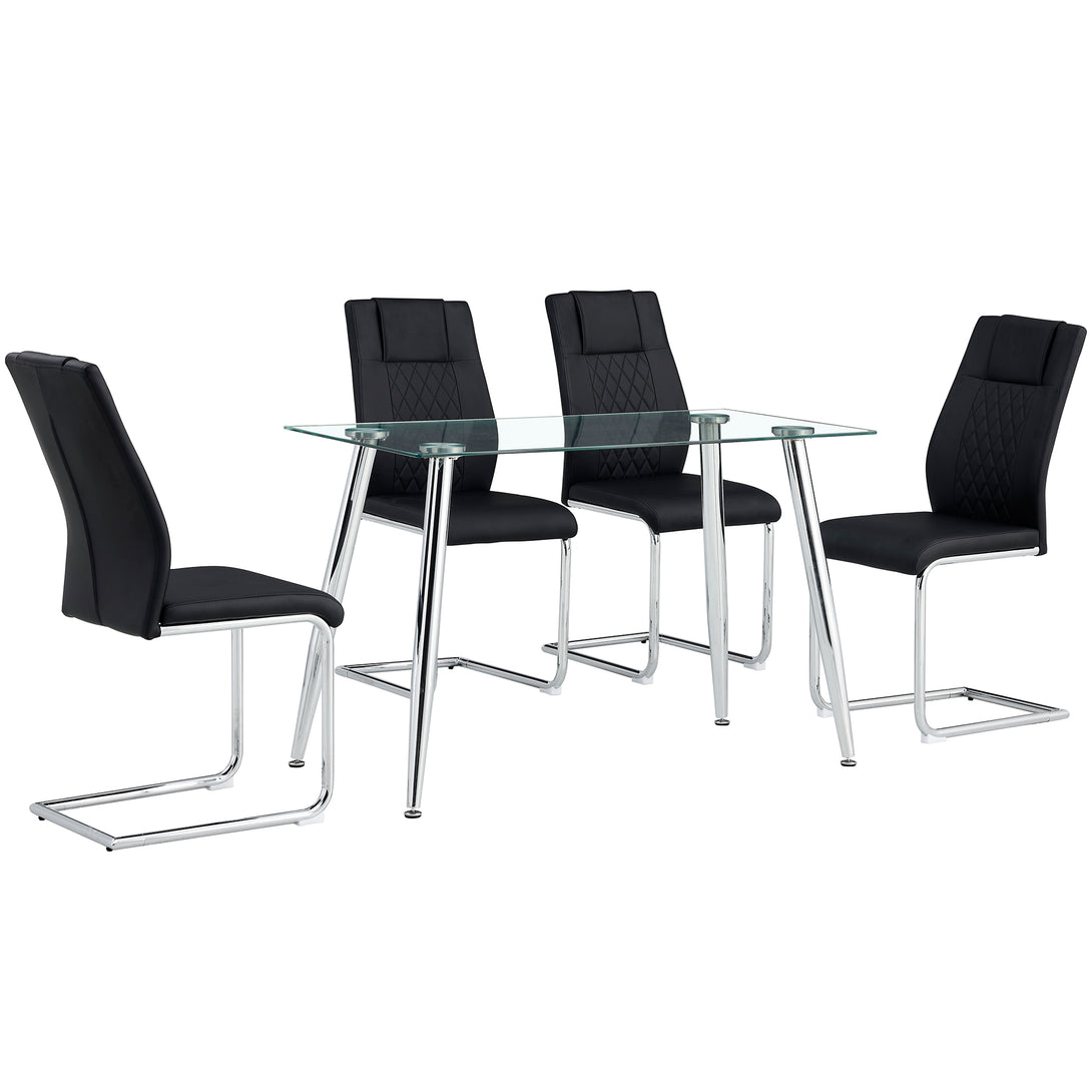 4 Pcs Faux Leather Upholstered High Back Dining Chairs with Metal Base- Black_21