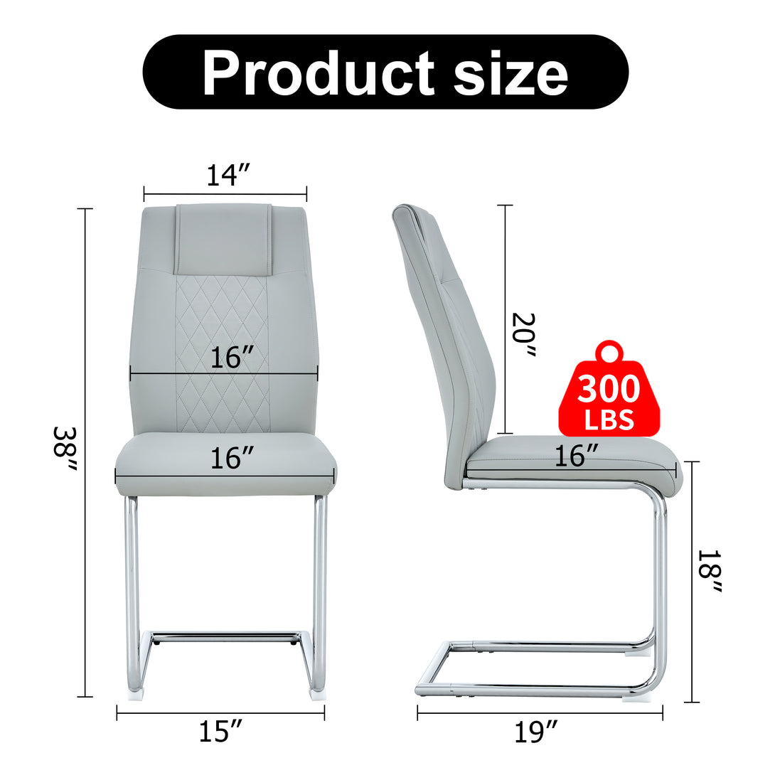 4 Pcs Faux Leather Upholstered High Back Dining Chairs with Metal Base- Gray, Silver_11