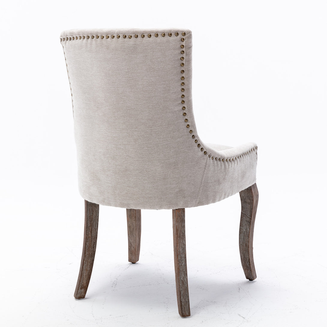 Mid-Century Modern Dining Accent Chair Set of 2 with Nailhead Trim- Beige_5