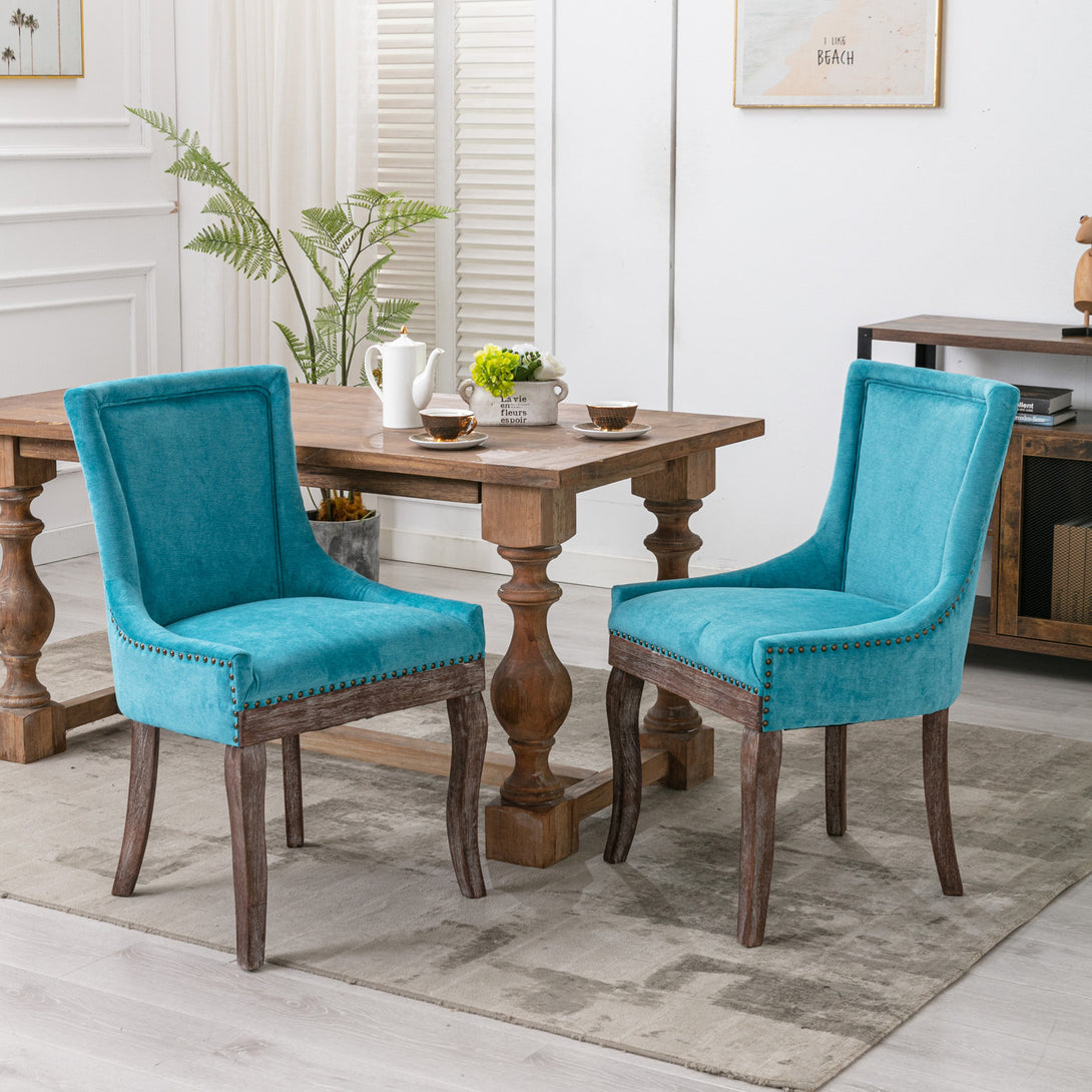 Mid-Century Modern Dining Accent Chair Set of 2 with Nailhead Trim- Blue_1