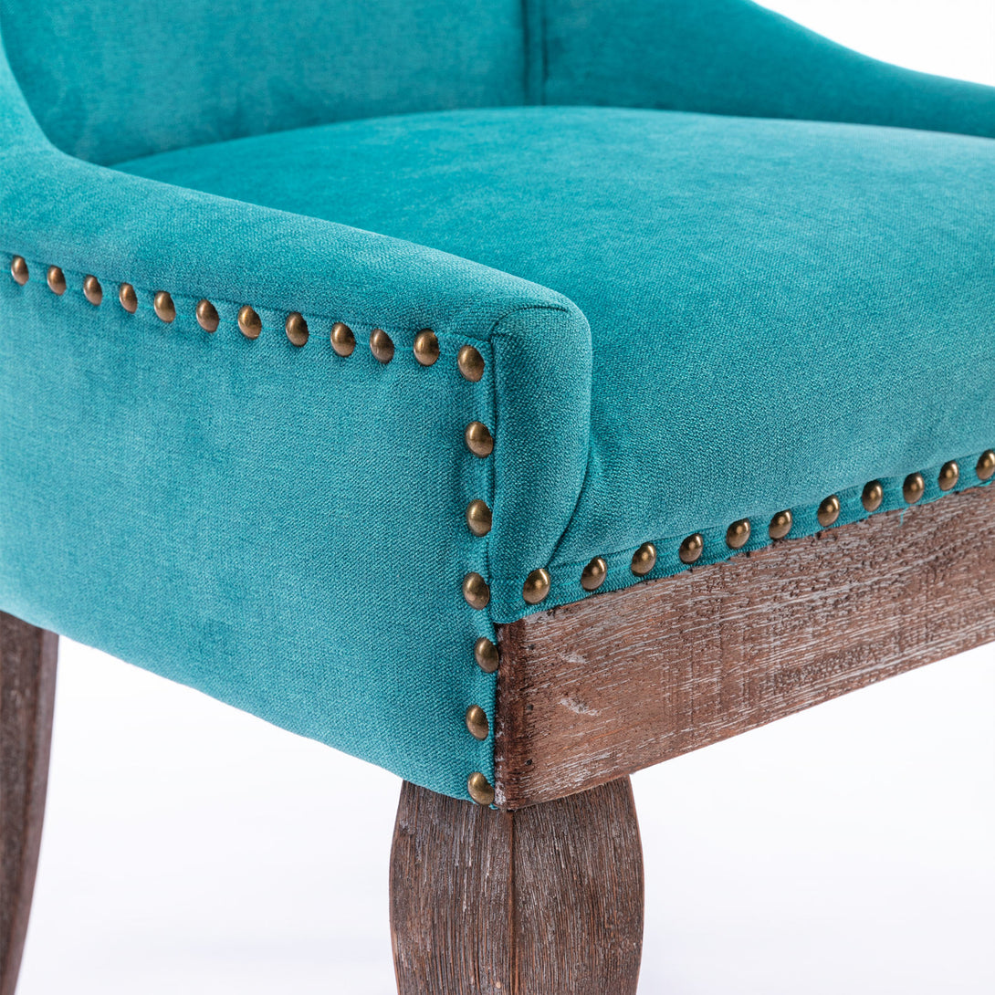 Mid-Century Modern Dining Accent Chair Set of 2 with Nailhead Trim- Blue_8