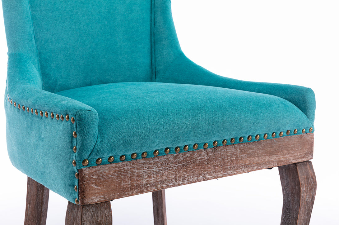 Mid-Century Modern Dining Accent Chair Set of 2 with Nailhead Trim- Blue_9