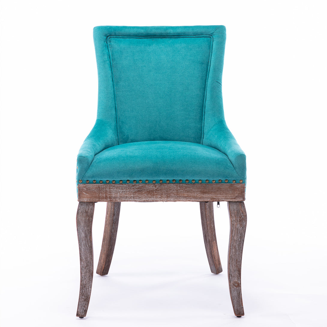 Mid-Century Modern Dining Accent Chair Set of 2 with Nailhead Trim- Blue_2