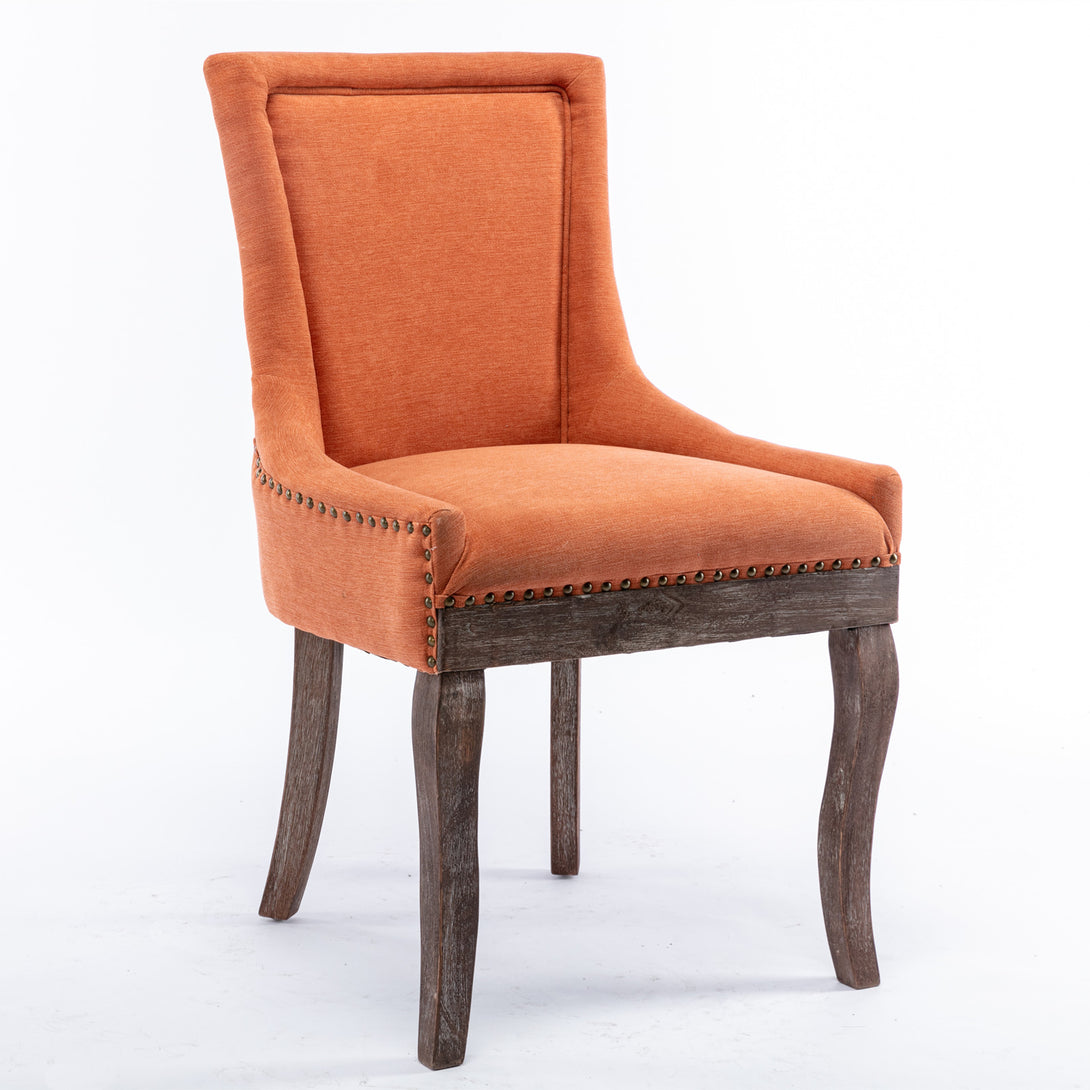 Mid-Century Modern Dining Accent Chair Set of 2 with Nailhead Trim- Orange_3