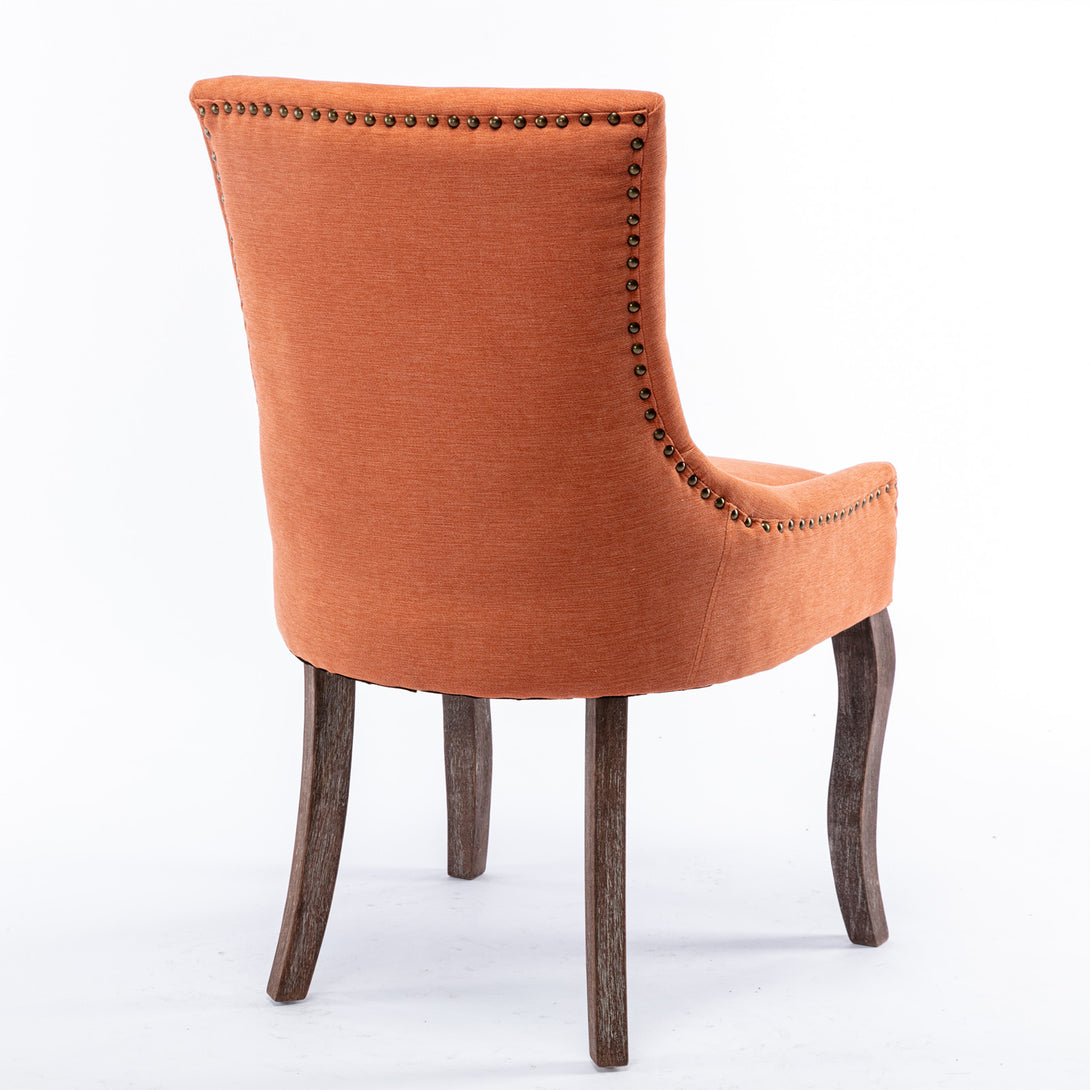 Mid-Century Modern Dining Accent Chair Set of 2 with Nailhead Trim- Orange_5