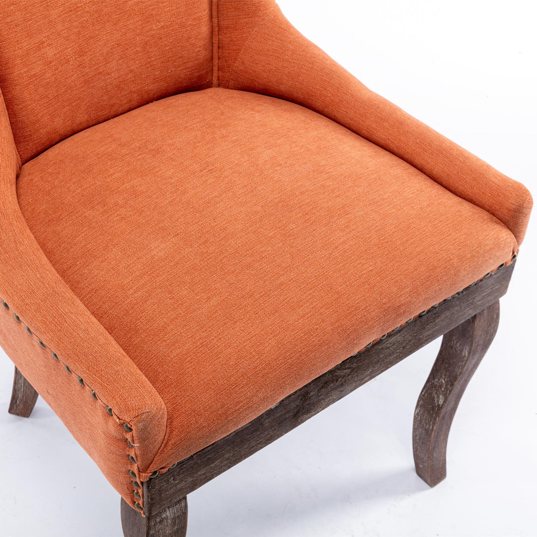 Mid-Century Modern Dining Accent Chair Set of 2 with Nailhead Trim- Orange_8