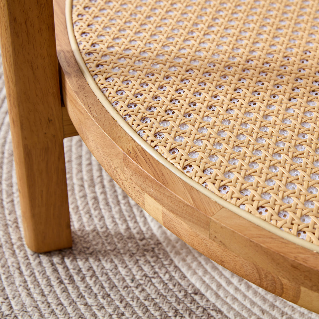 Modern and Simple Solid Wood Double Layered Circular Rattan Coffee Table- Natural_10