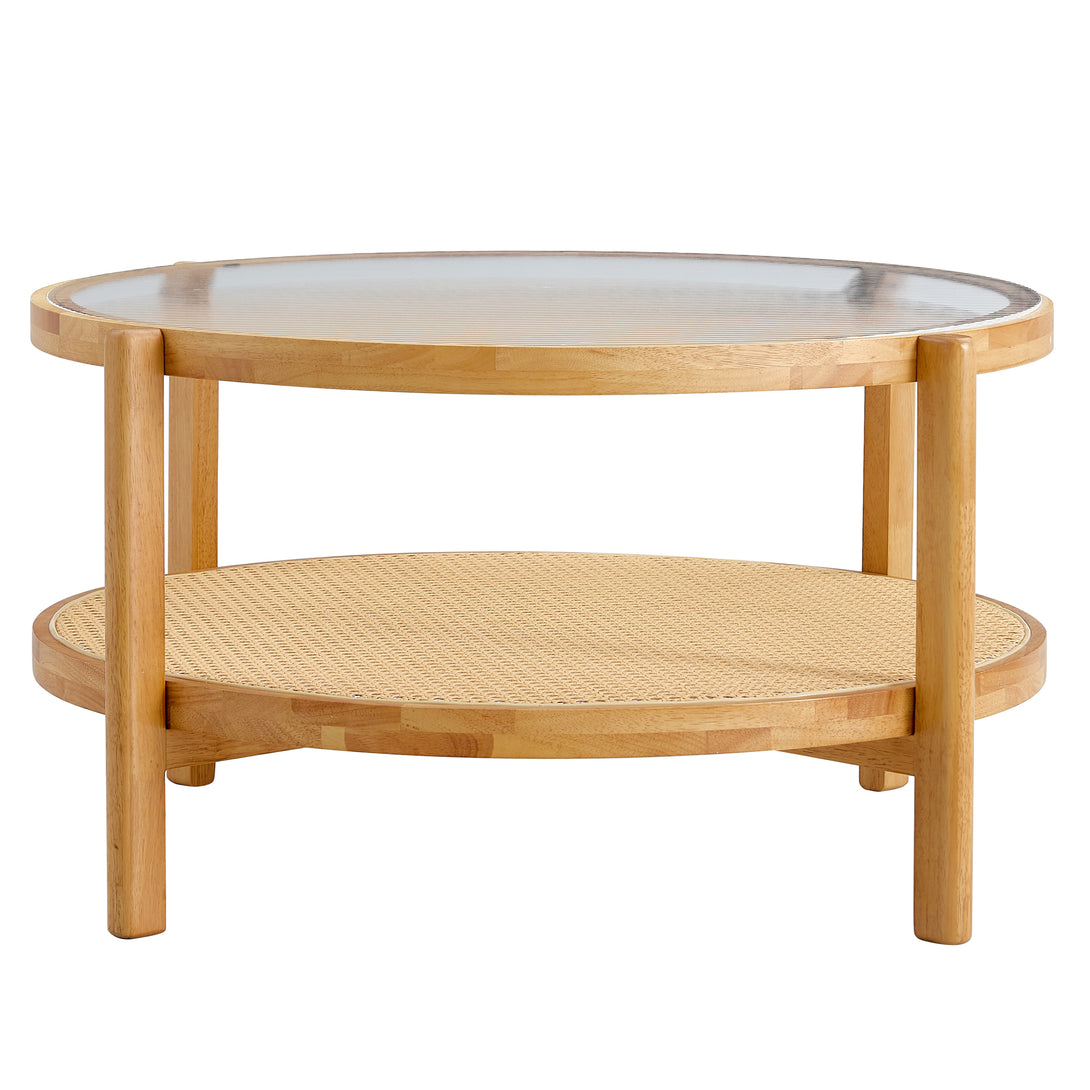 Modern and Simple Solid Wood Double Layered Circular Rattan Coffee Table- Natural_16