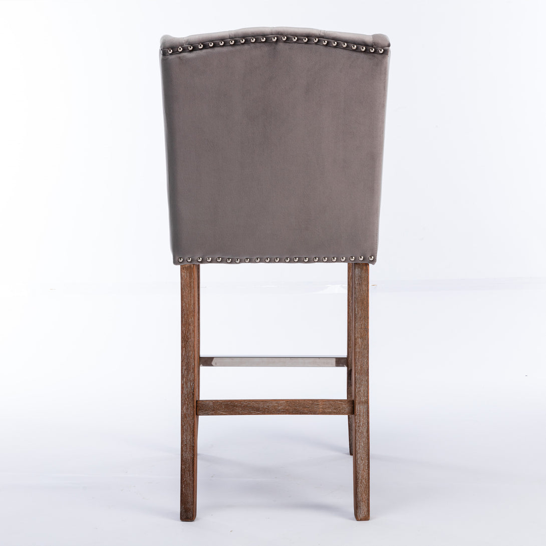 27" Upholstered Velvet Barstools Set of 2 with Nailhead Trim & Tufted Back- Grey_7