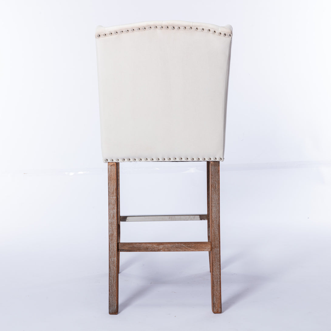 27" Upholstered Velvet Barstools Set of 2 with Nailhead Trim & Tufted Back- Beige_7