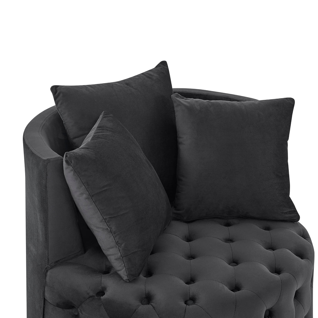 Button Tufted Design Swivel Accent Sofa Barrel Chair with Movable Wheels- Black_8