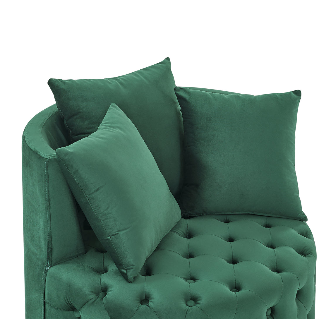 Button Tufted Design Swivel Accent Sofa Barrel Chair with Movable Wheels- Green_8