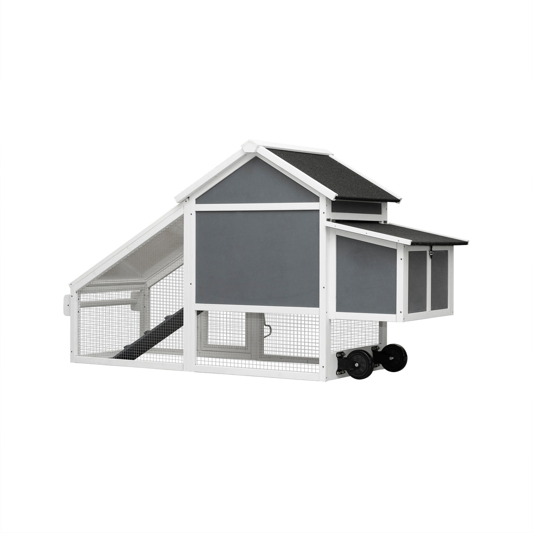 Chicken Coop with Removable Tray and Ramp Portable Outdoor Hutch with Wheels- Gray_7