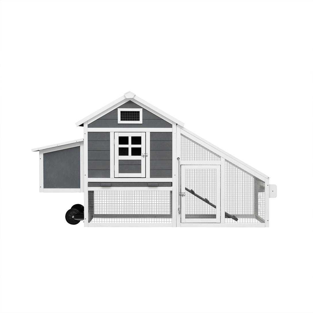 Chicken Coop with Removable Tray and Ramp Portable Outdoor Hutch with Wheels- Gray_3