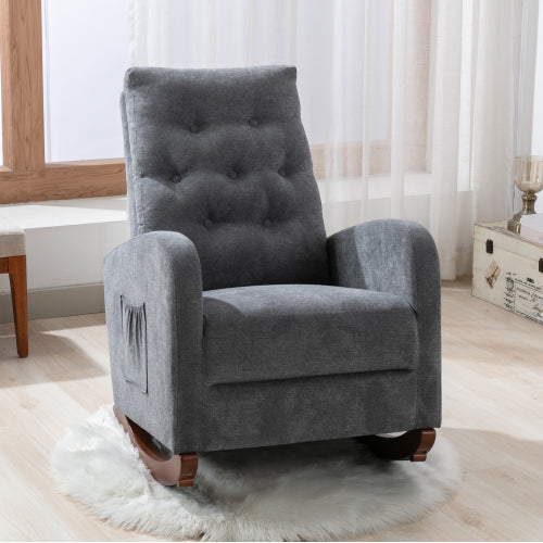 Living Room Chair Lazy Recliner Comfortable Fabric High Back Armchair- Antique Gray_10