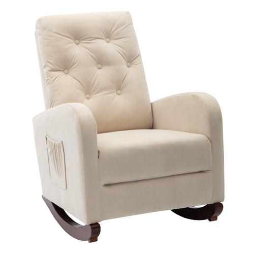 Single Sofa Living Room Chair Lazy Recliner Comfortable Fabric High Back Armchair- Beige_12