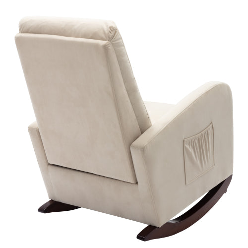 Single Sofa Living Room Chair Lazy Recliner Comfortable Fabric High Back Armchair- Beige_15