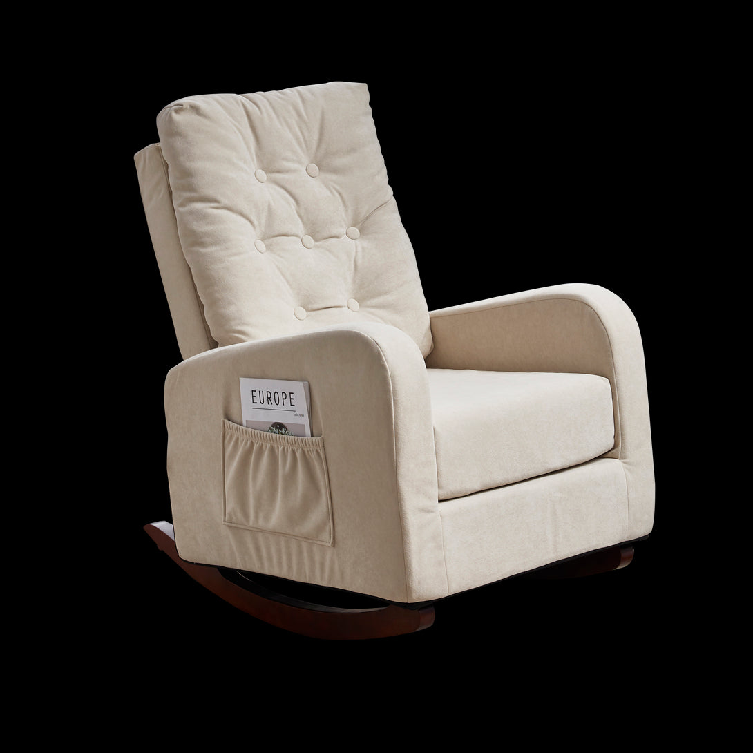 Single Sofa Living Room Chair Lazy Recliner Comfortable Fabric High Back Armchair- Beige_19