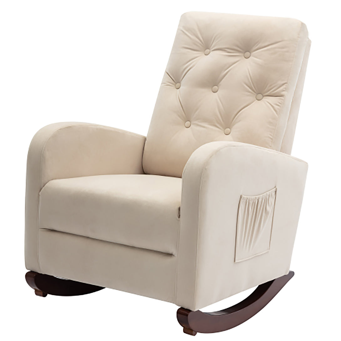 Single Sofa Living Room Chair Lazy Recliner Comfortable Fabric High Back Armchair- Beige_13