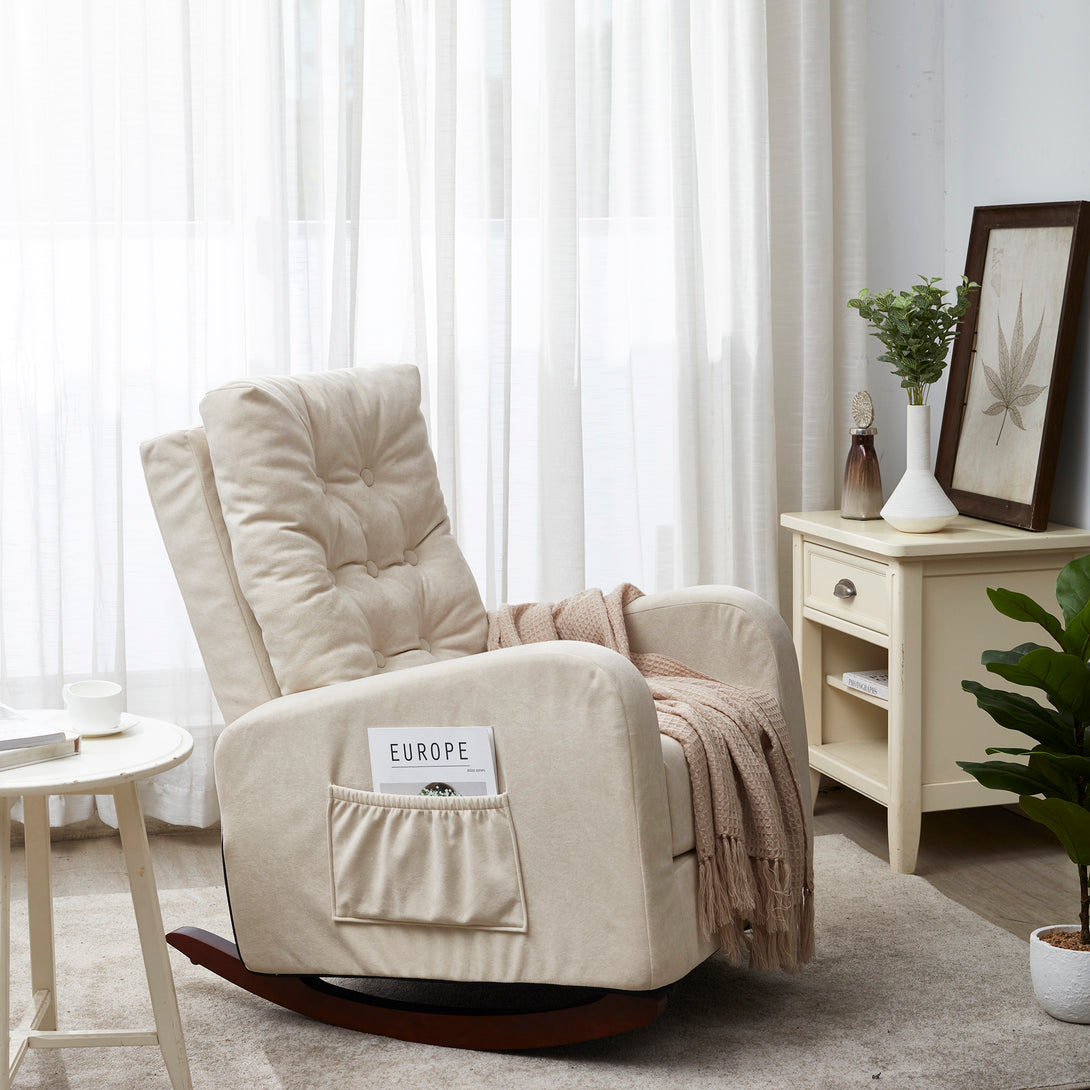 Single Sofa Living Room Chair Lazy Recliner Comfortable Fabric High Back Armchair- Beige_11