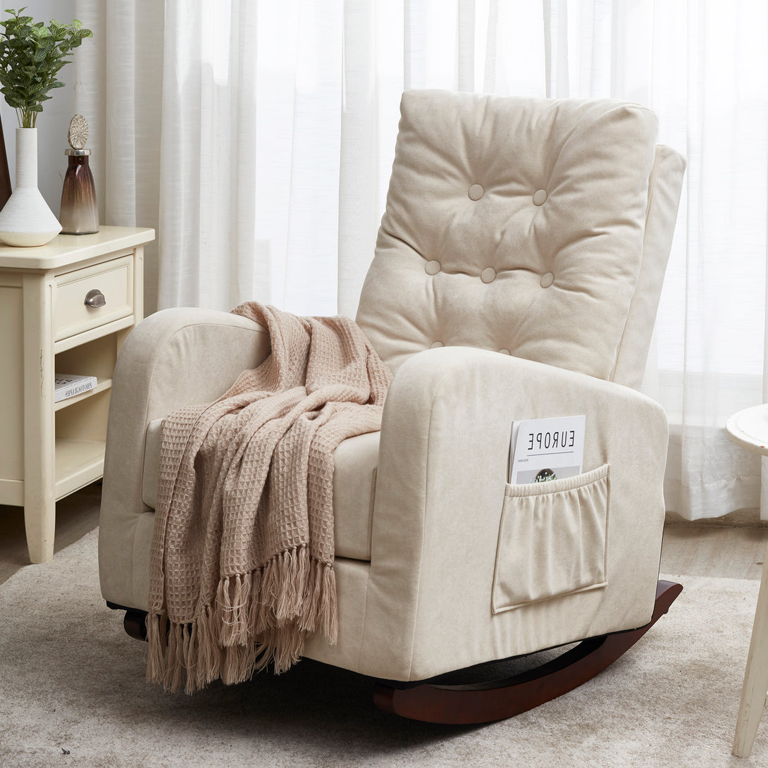 Single Sofa Living Room Chair Lazy Recliner Comfortable Fabric High Back Armchair- Beige_1