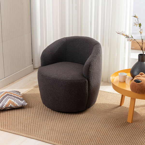 Teddy Fabric Swivel Accent Armchair Barrel Chair With Black Metal Ring- Dark Gray_0