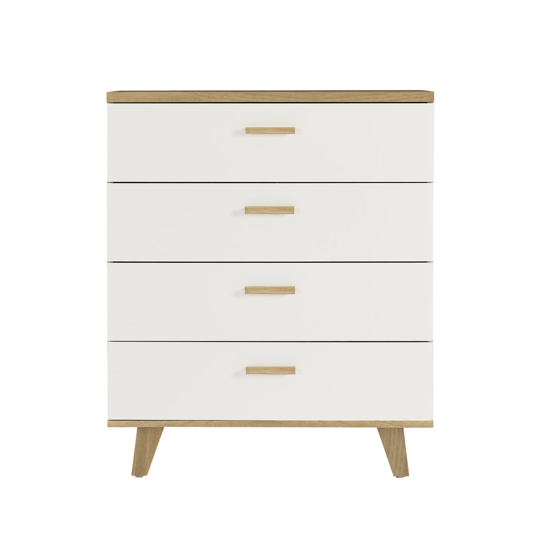 4 Layer Drawer Dresser Cabinet with Solid Wood Handle and Legs- Brown+White_7