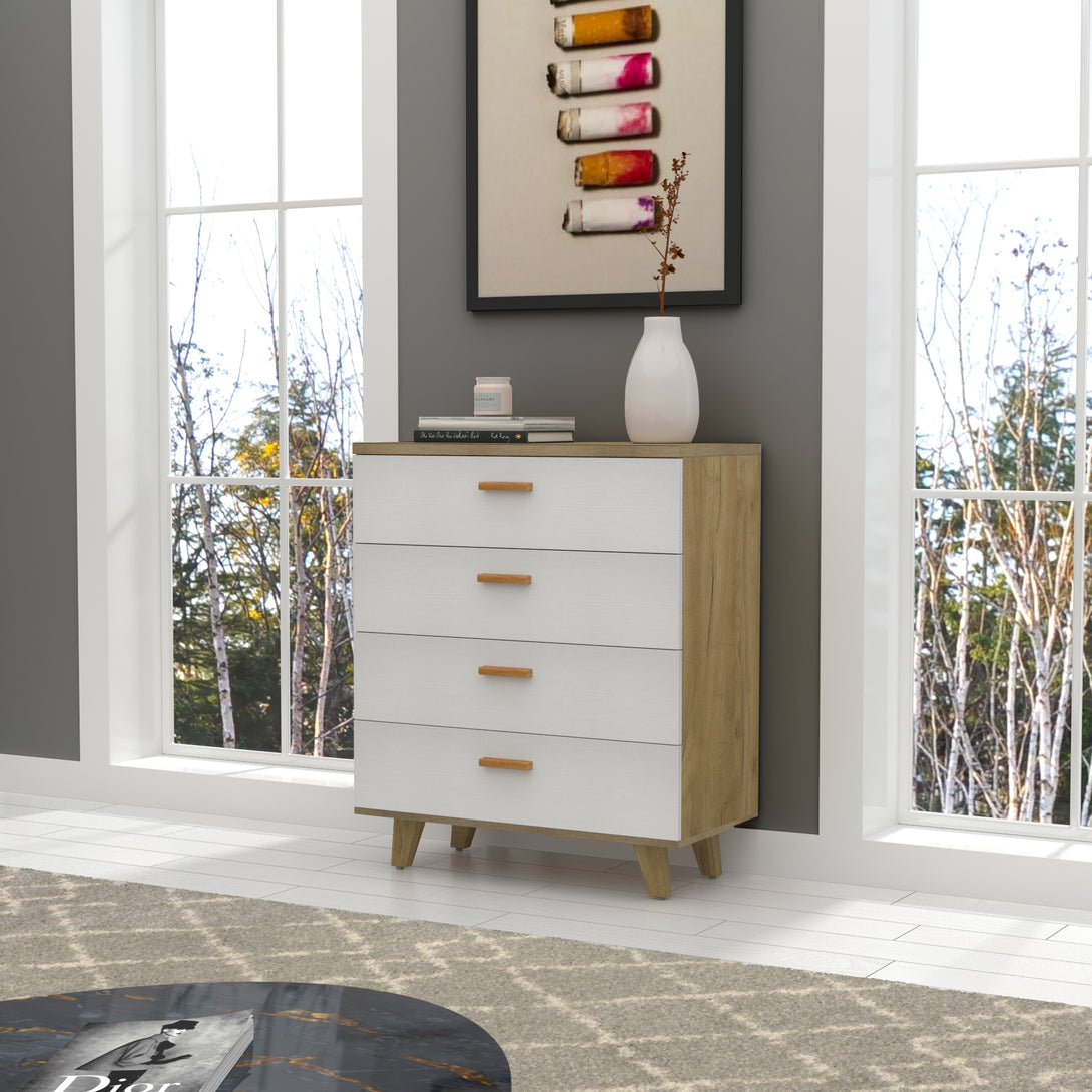 4 Layer Drawer Dresser Cabinet with Solid Wood Handle and Legs- Brown+White_4