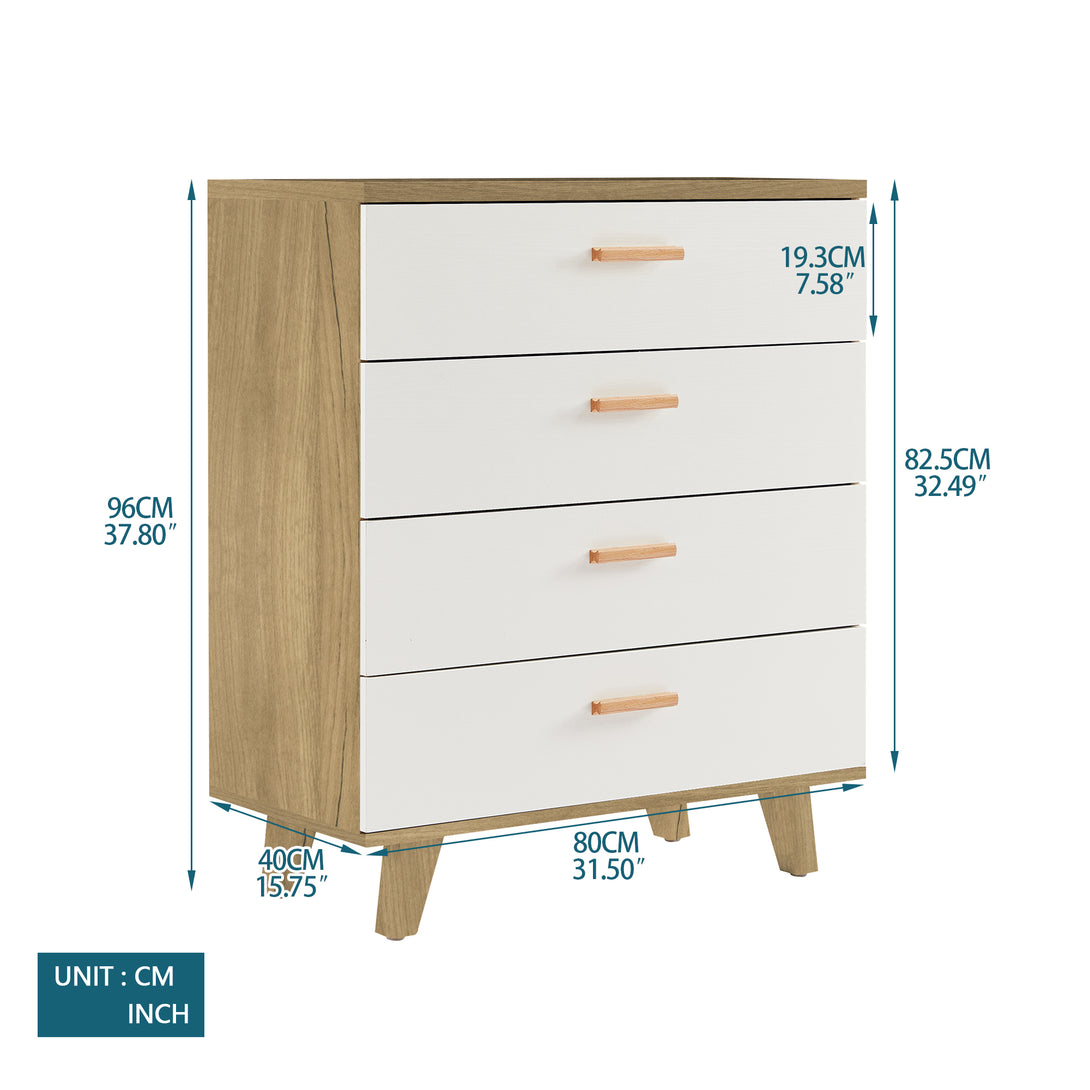 4 Layer Drawer Dresser Cabinet with Solid Wood Handle and Legs- Brown+White_5