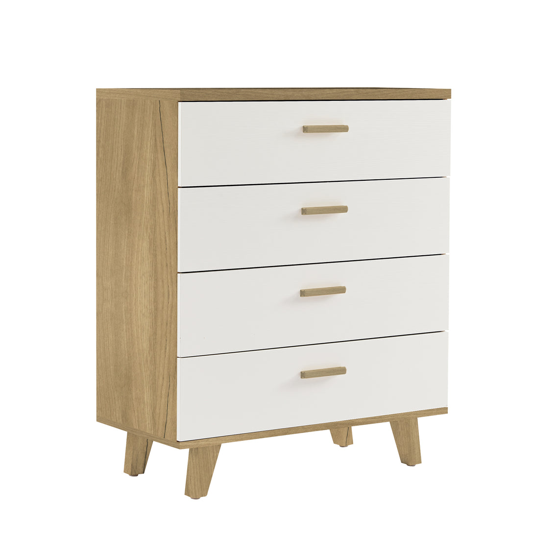 4 Layer Drawer Dresser Cabinet with Solid Wood Handle and Legs- Brown+White_8