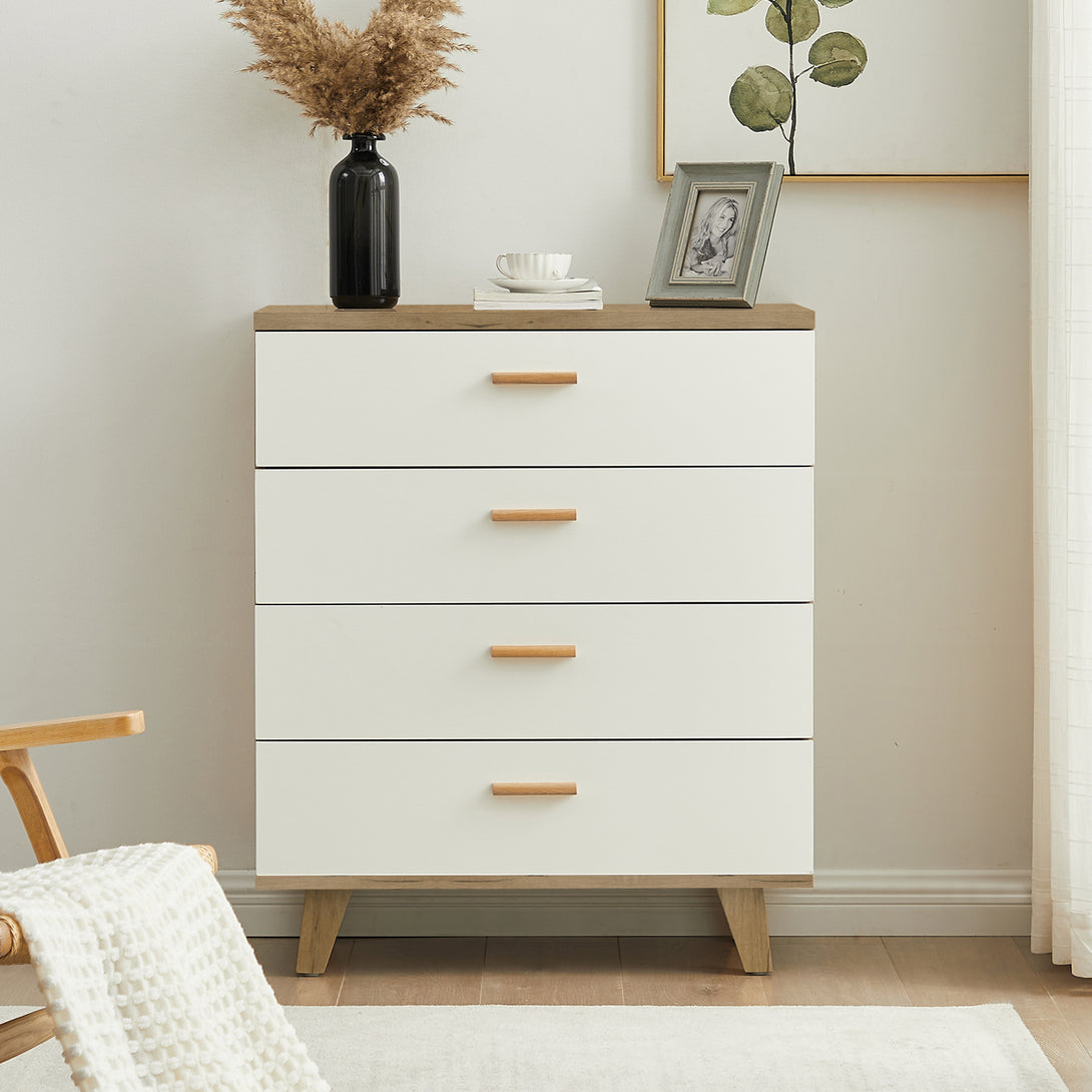 4 Layer Drawer Dresser Cabinet with Solid Wood Handle and Legs- Brown+White_1