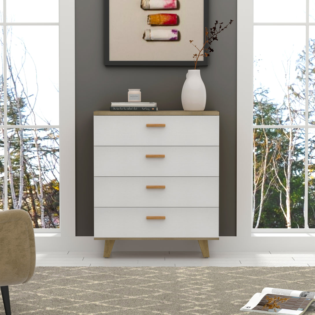 4 Layer Drawer Dresser Cabinet with Solid Wood Handle and Legs- Brown+White_3