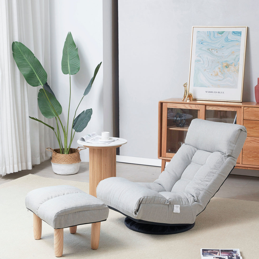 3 Adjustable Head Segments Single Sofa Reclining Japanese Style Leisure Accent Chair- Gray_18