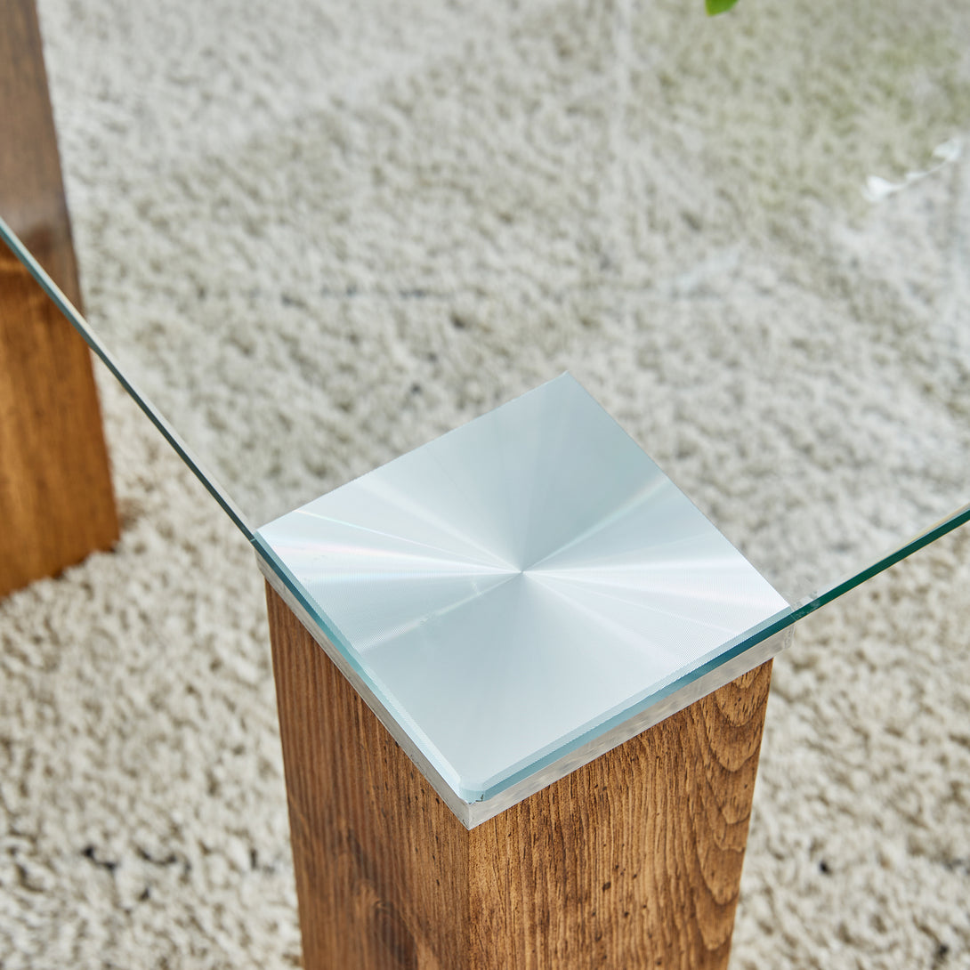 Modern Designed Glass-Top Transparent Rectangular Coffee Table with MDF Legs_6