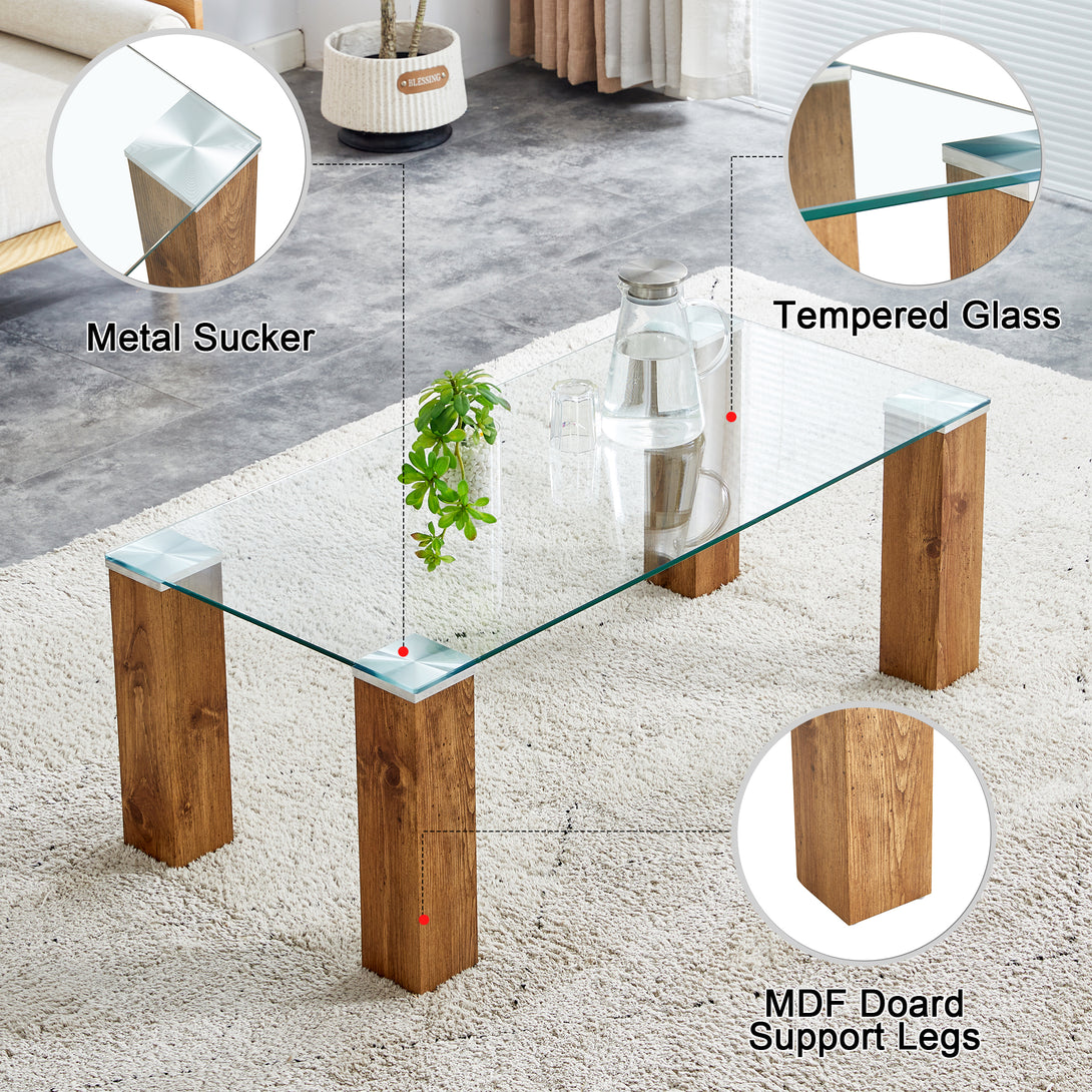 Modern Designed Glass-Top Transparent Rectangular Coffee Table with MDF Legs_20