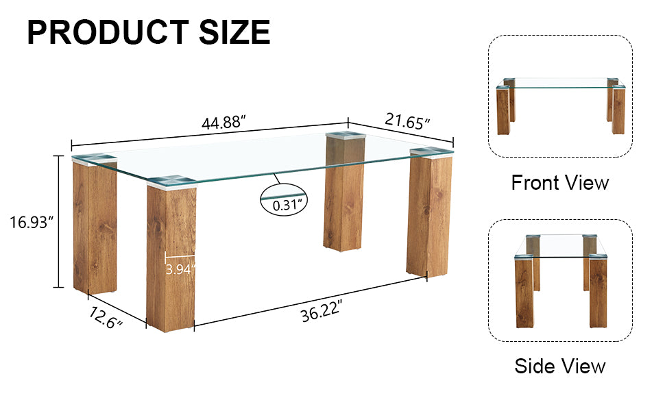 Modern Designed Glass-Top Transparent Rectangular Coffee Table with MDF Legs_22