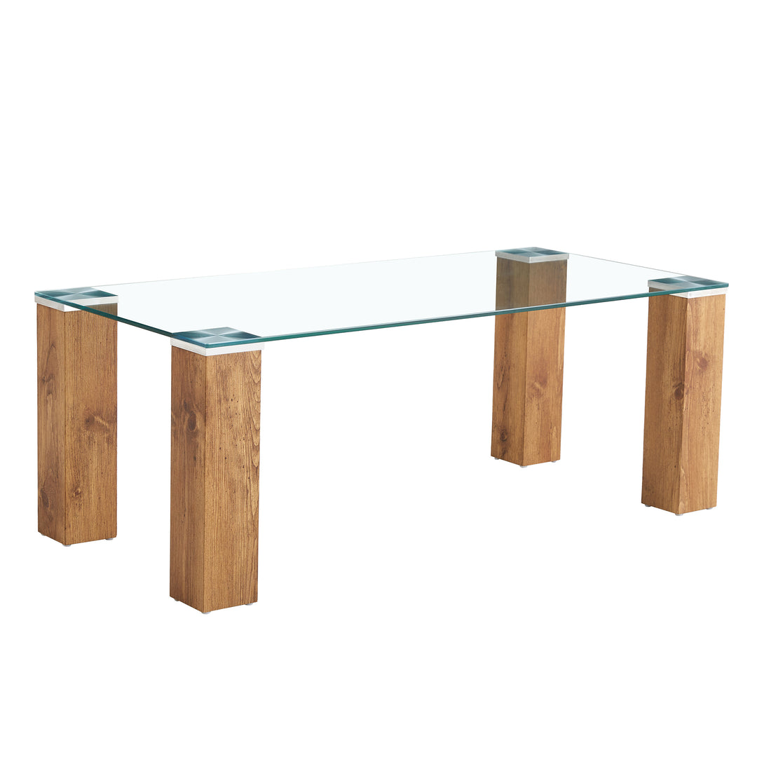 Modern Designed Glass-Top Transparent Rectangular Coffee Table with MDF Legs_14