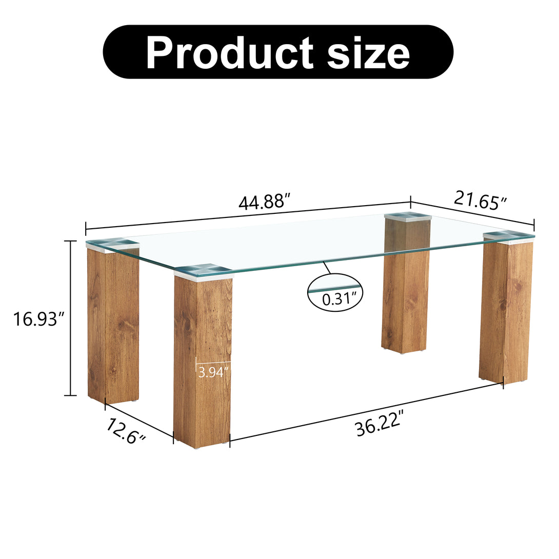 Modern Designed Glass-Top Transparent Rectangular Coffee Table with MDF Legs_21